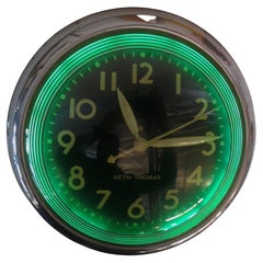 Grande horloge antique Seth Thomas Neon en porcelaine Art Déco des années 1940