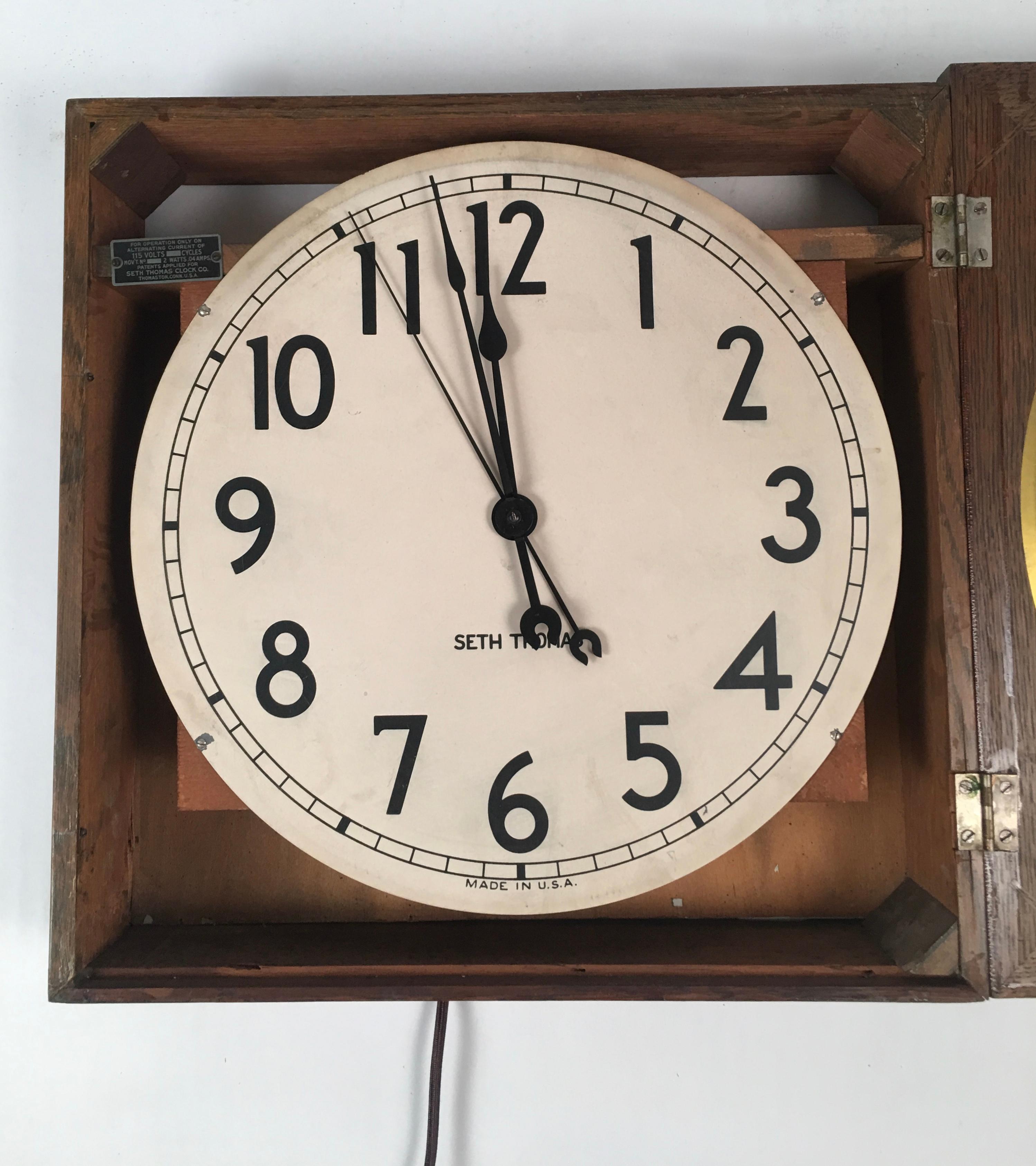 American Seth Thomas Oak Electric Wall Clock