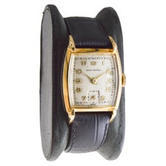 Seth Thomas Yellow Gold Filled Art Deco Tonneau Shape with Original Dial 1940's