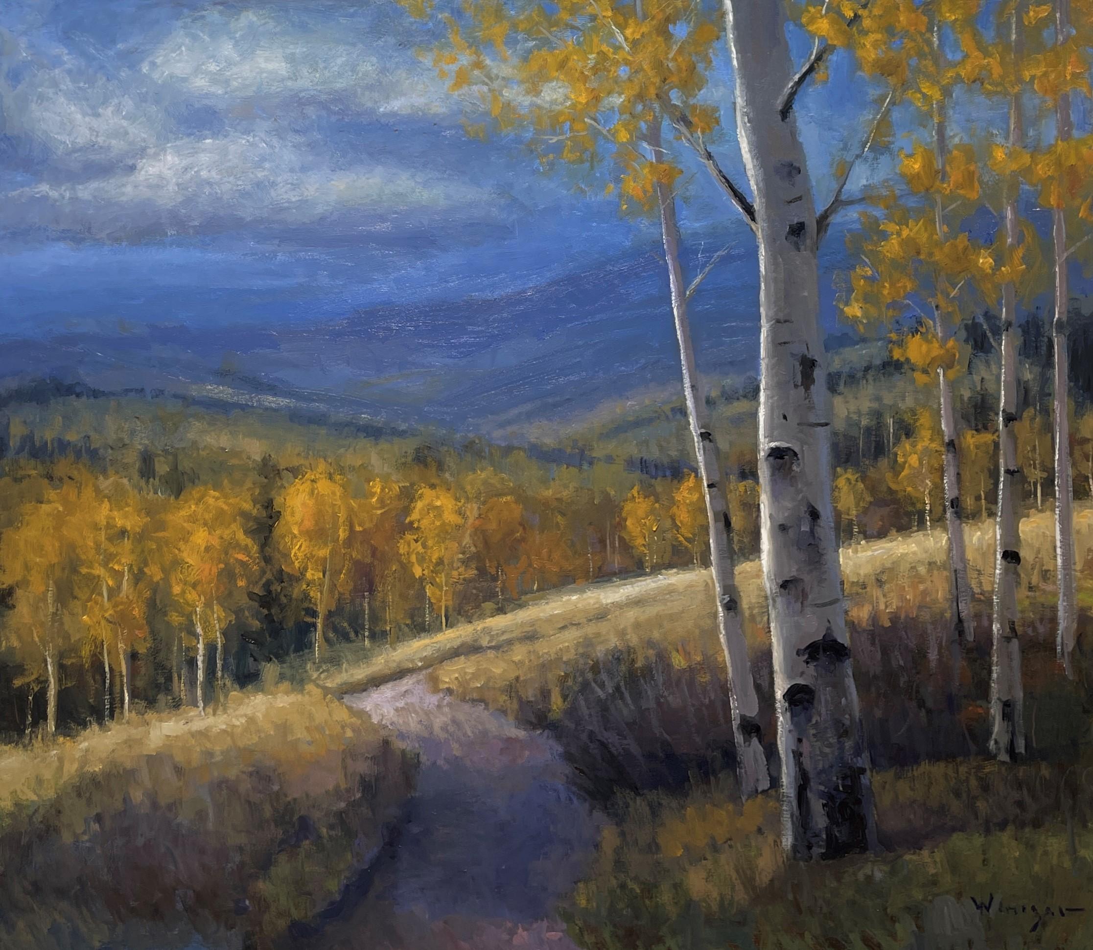 Seth Winegar Landscape Painting – "Herbstschatten und Licht" (2025) - Wald- und Berglandschaft, Ölgemälde
