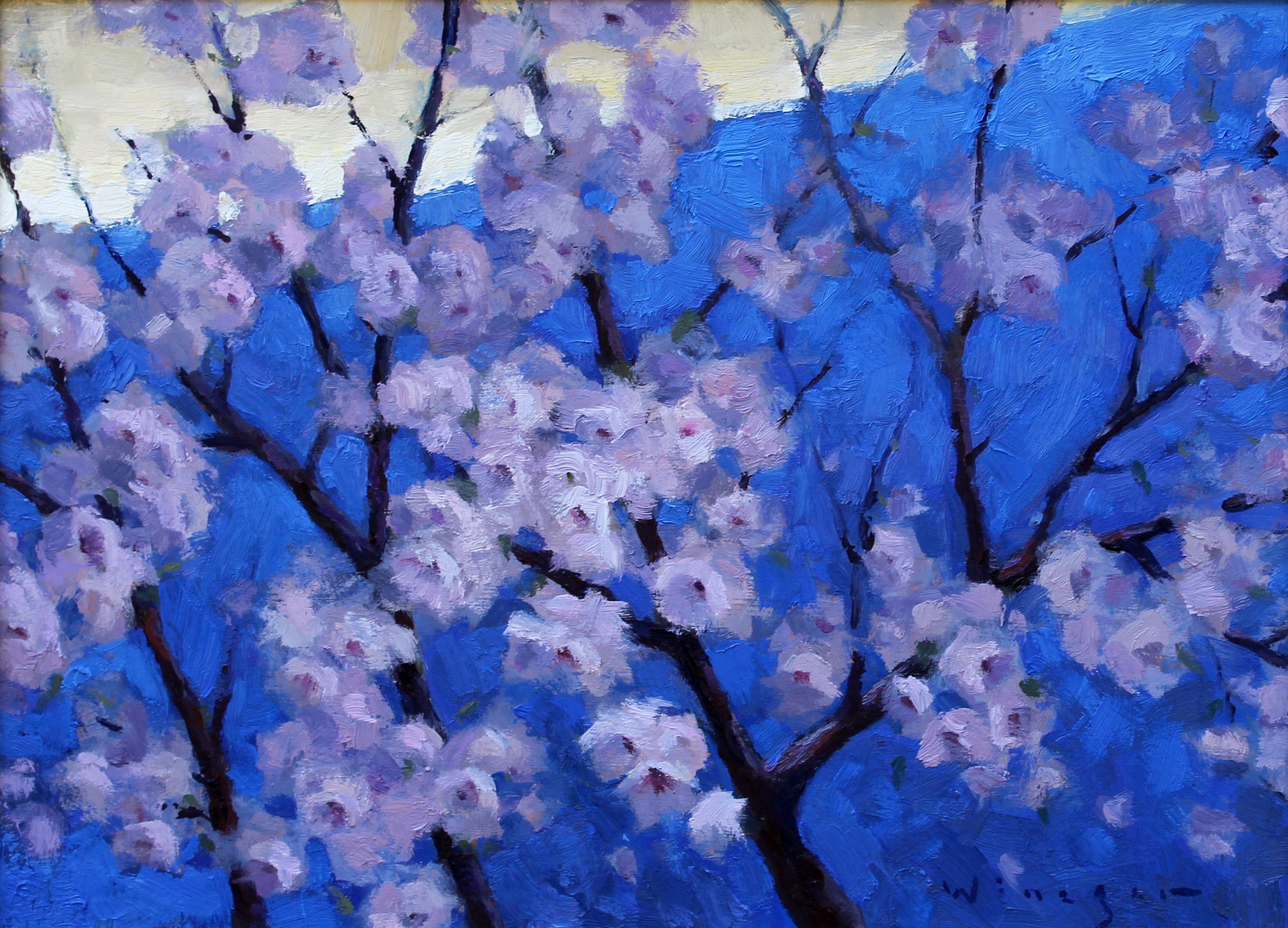 Cherry Blossoms - Tonalist Painting by Seth Winegar