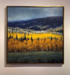 "L'oro delle colline" - Paesaggio autunnale di foresta e montagna, pittura a olio