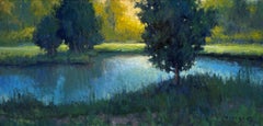 "Green and Gold" (2023) by Seth Winegar, Oil painting, River Landscape