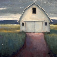"Grey Sky Barn" (2022) by Seth Winegar, Oil painting, White Barn