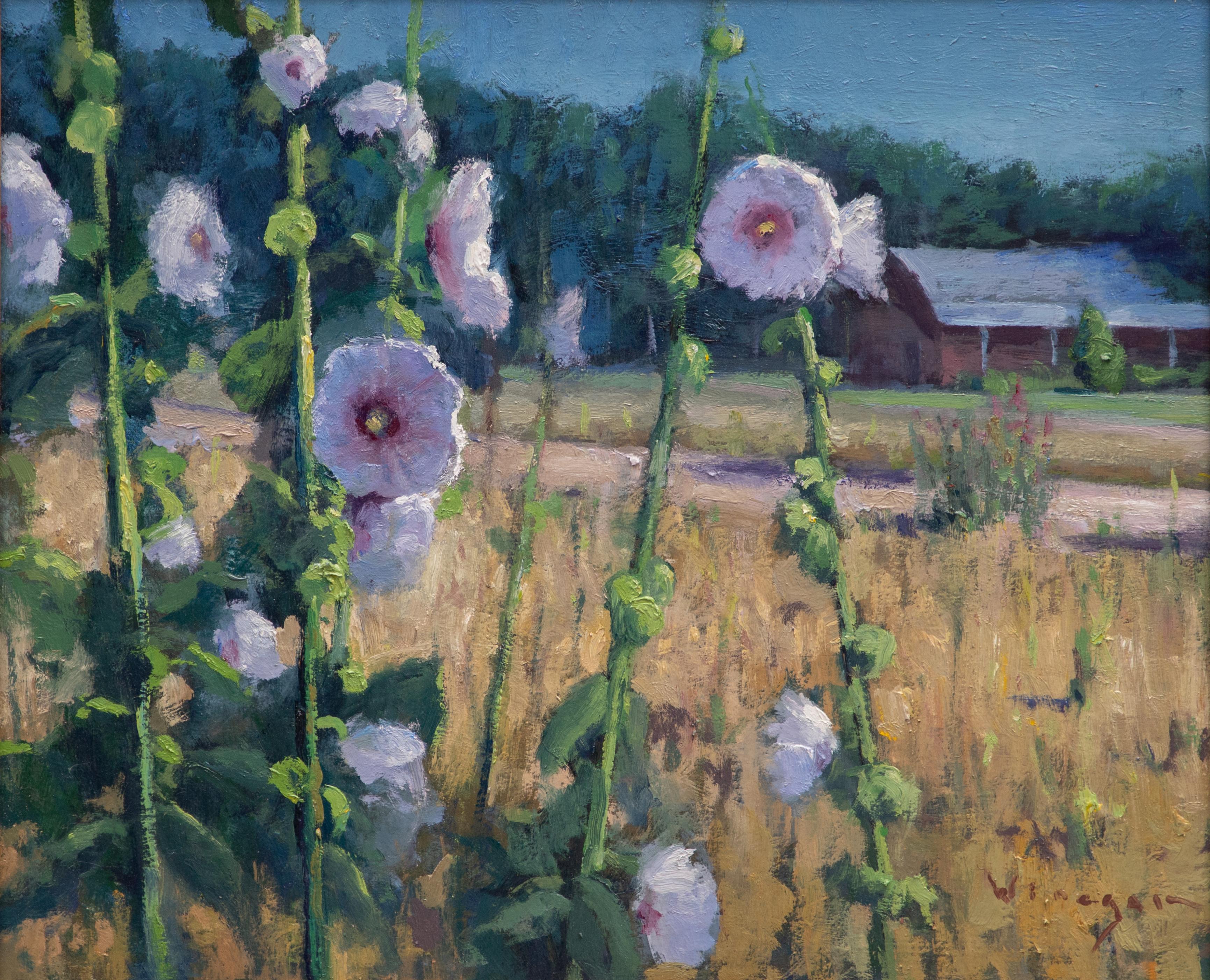 Hollyhock Lane's – Painting von Seth Winegar