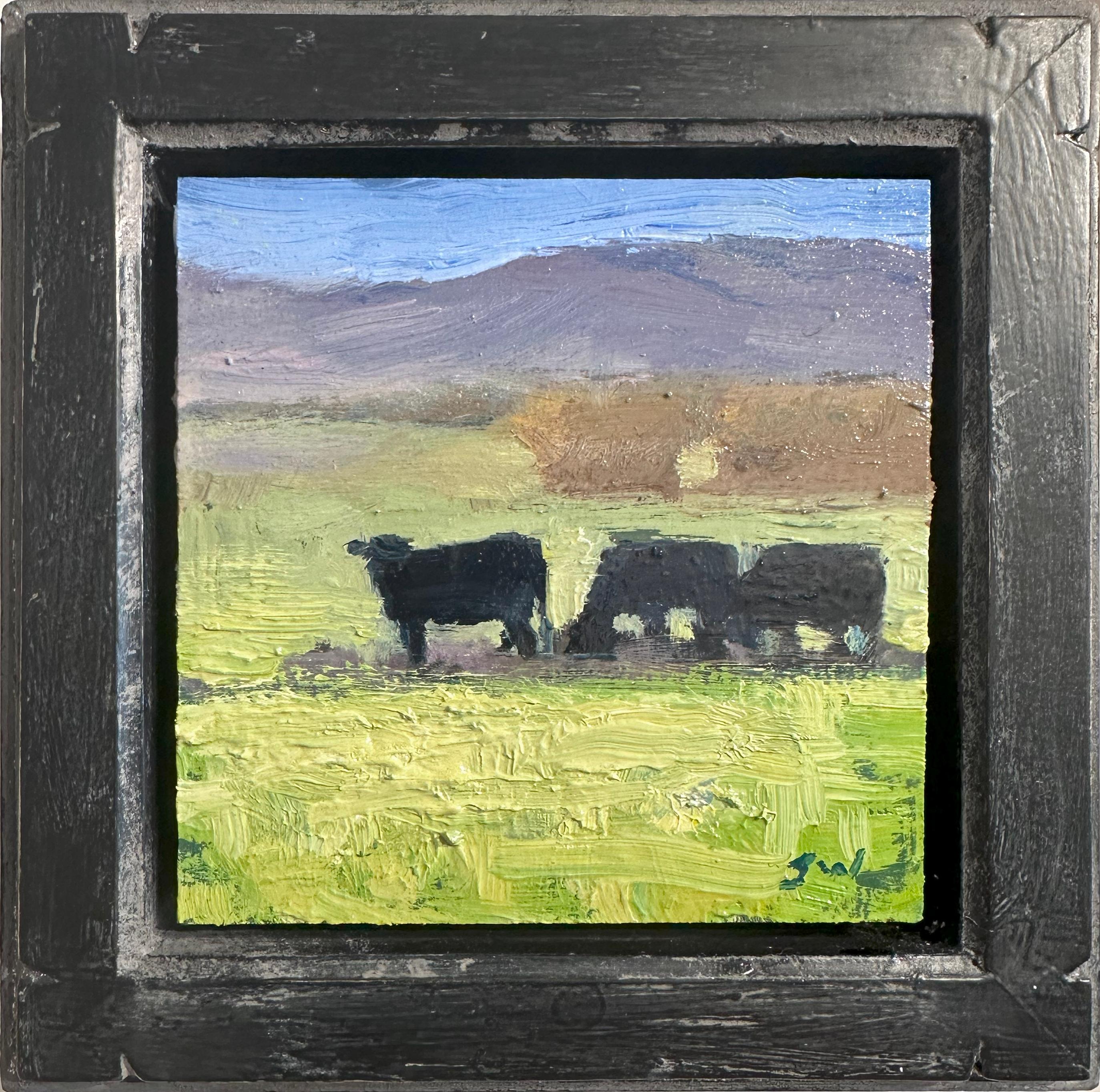 „Lunch Time“ (2023) von Seth Winegar, Ölgemälde, Schwarze Kühe im Angebot 1