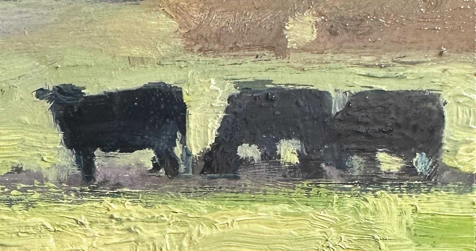 „Lunch Time“ (2023) von Seth Winegar, Ölgemälde, Schwarze Kühe im Angebot 3