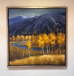"Río a través del oro" (2026) - Paisaje de bosque y montaña, Pintura al óleo