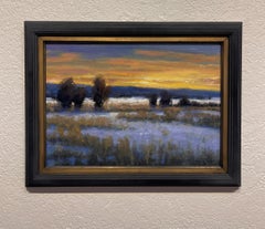 "The Edge of Town" - Winter Plains Landscape and Sunset, Oil Painting