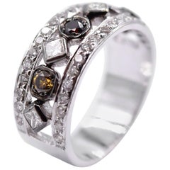 Sethi Couture 0.85 Carat Multi-Color Diamond Deco Band in 18 Karat White Gold