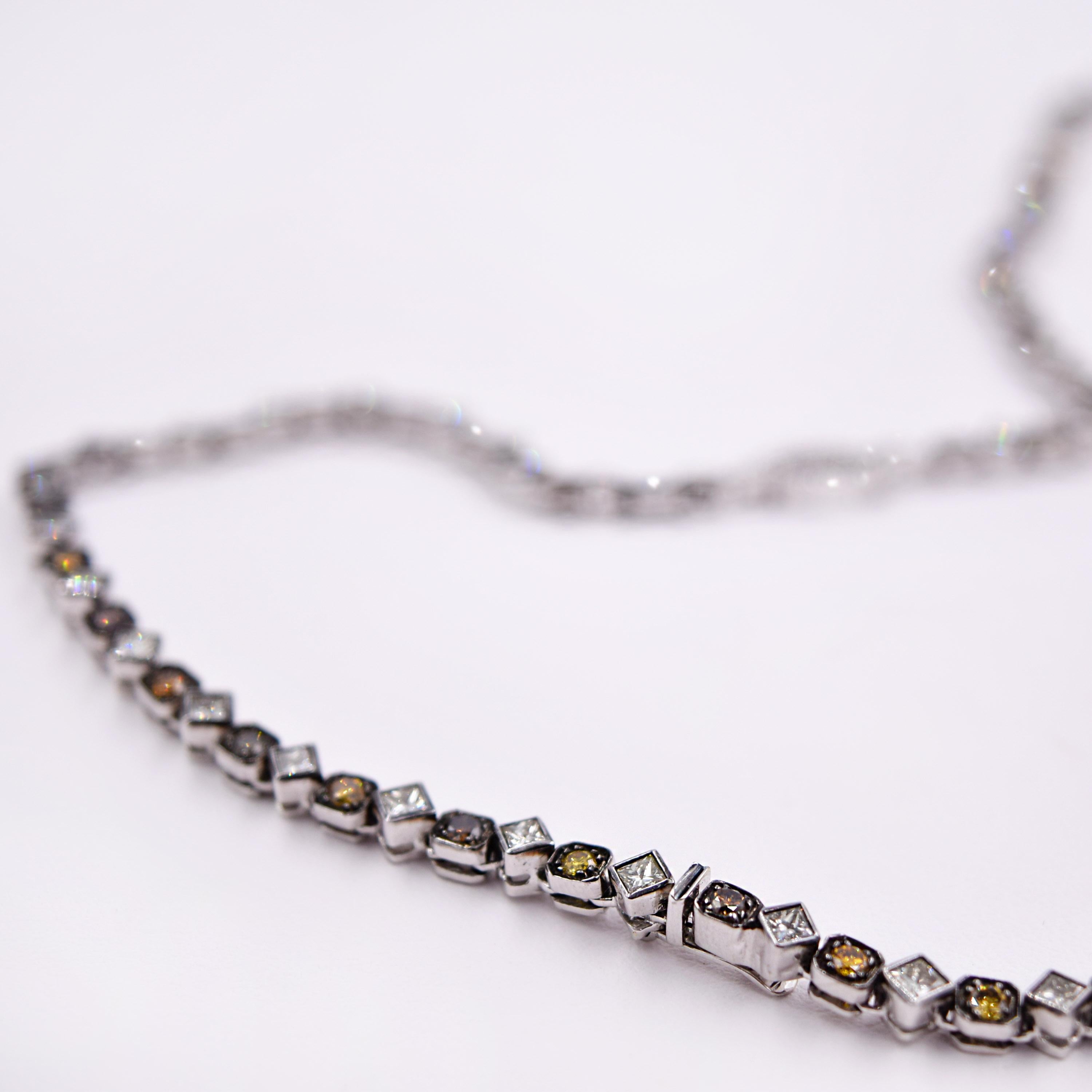 Contemporary Sethi Couture 10.66 Carat Multicolored Diamond Necklace in 18 Karat White Gold For Sale