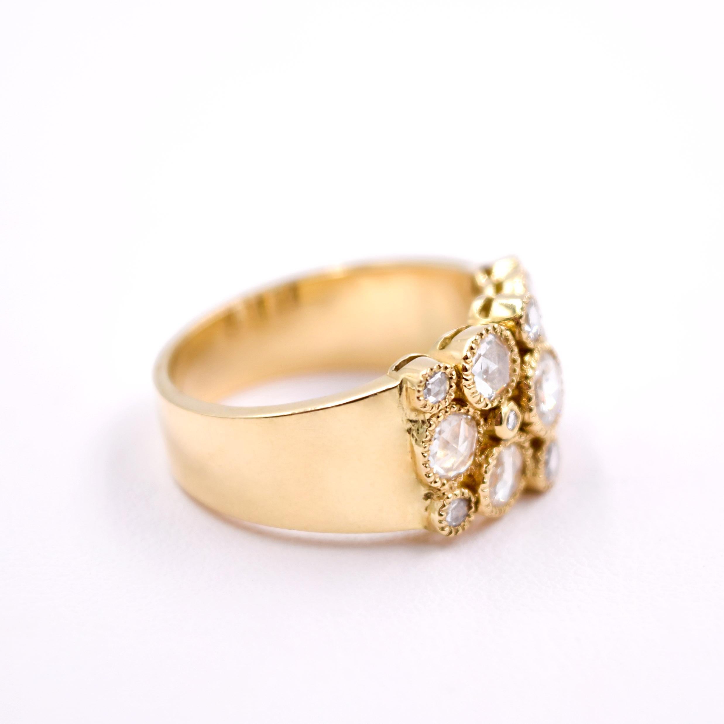 Artisan Sethi Couture 1.07 Carat Rose Cut Diamond Cluster Ring in 18 Karat Yellow Gold For Sale