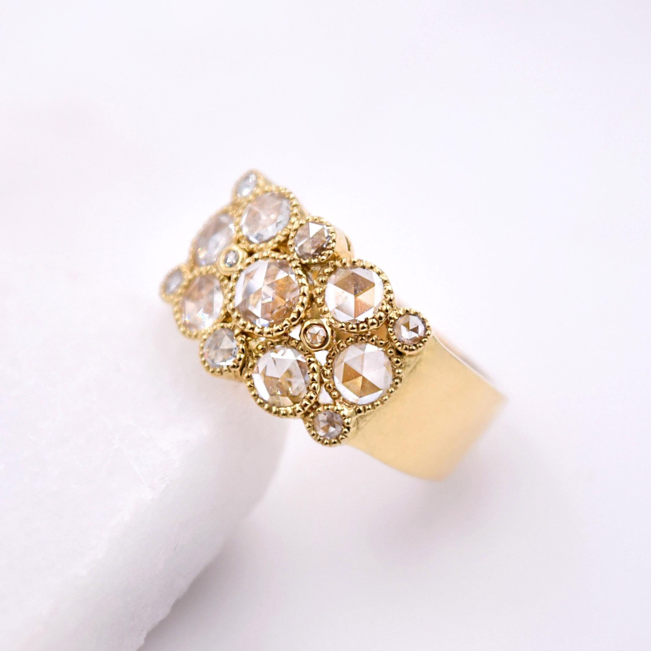 Sethi Couture 1.07 Carat Rose Cut Diamond Cluster Ring in 18 Karat Yellow Gold For Sale 2