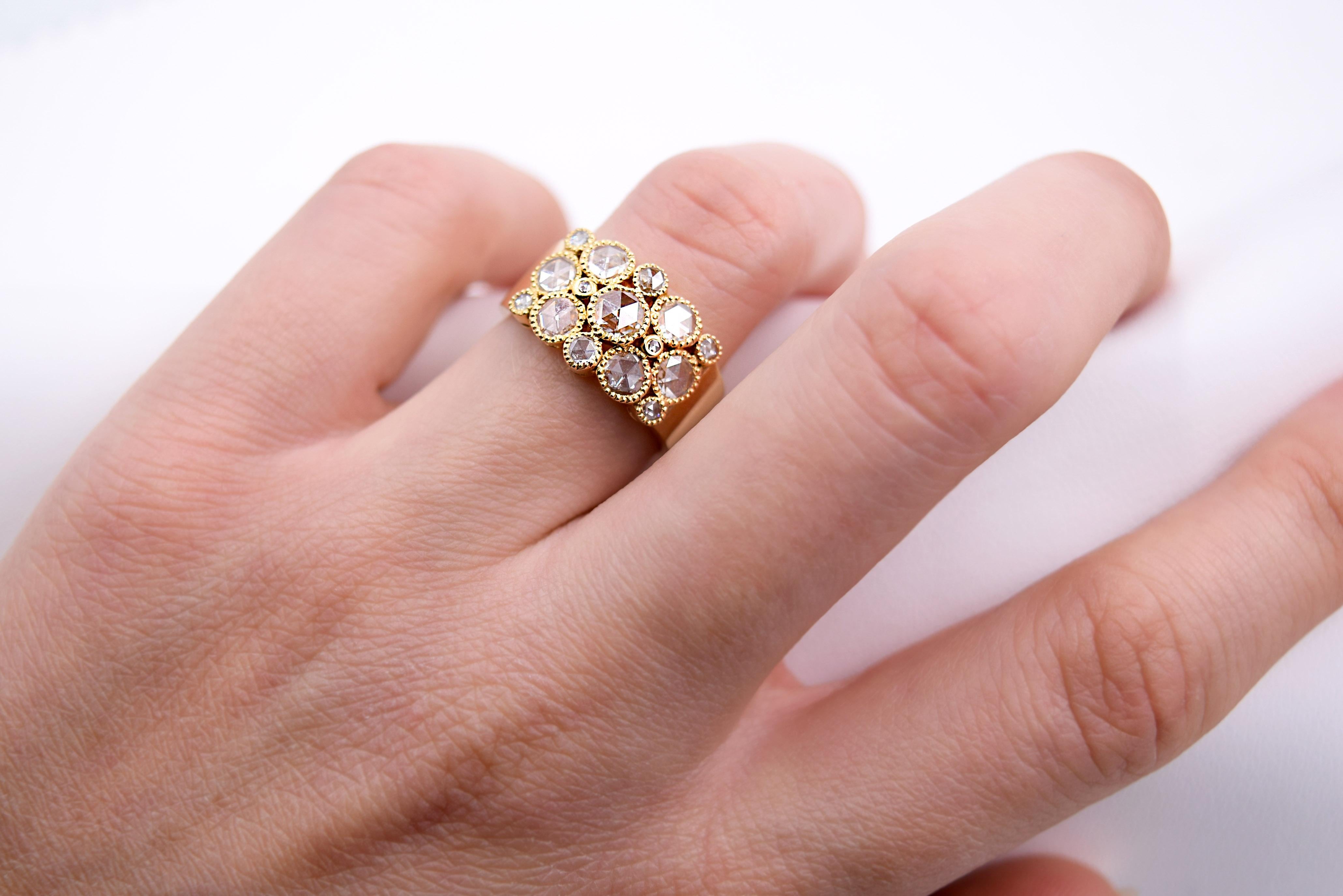 Sethi Couture 1.07 Carat Rose Cut Diamond Cluster Ring in 18 Karat Yellow Gold For Sale 3