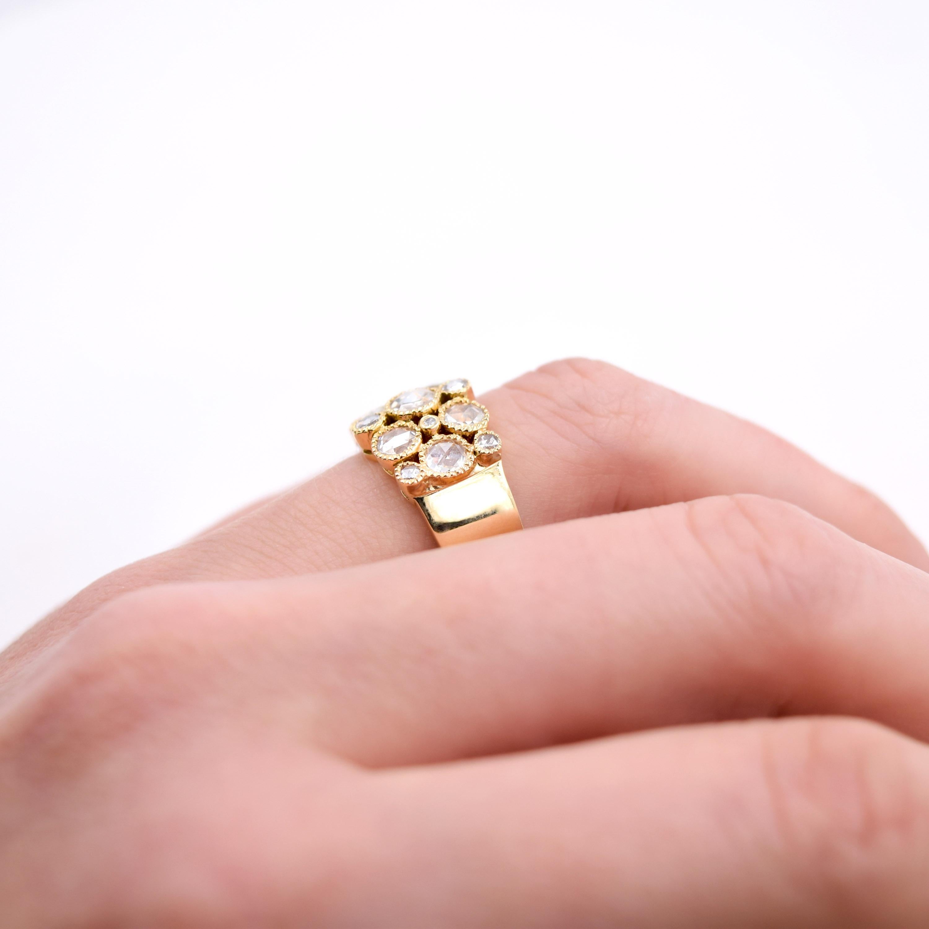 Sethi Couture 1.07 Carat Rose Cut Diamond Cluster Ring in 18 Karat Yellow Gold For Sale 4