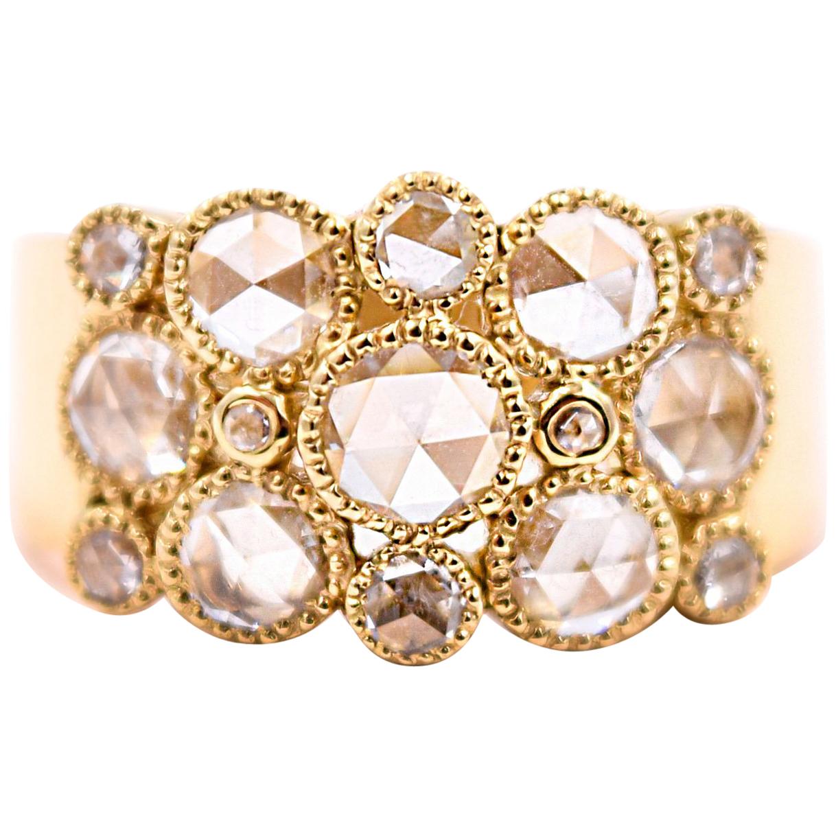 Sethi Couture 1.07 Carat Rose Cut Diamond Cluster Ring in 18 Karat Yellow Gold For Sale