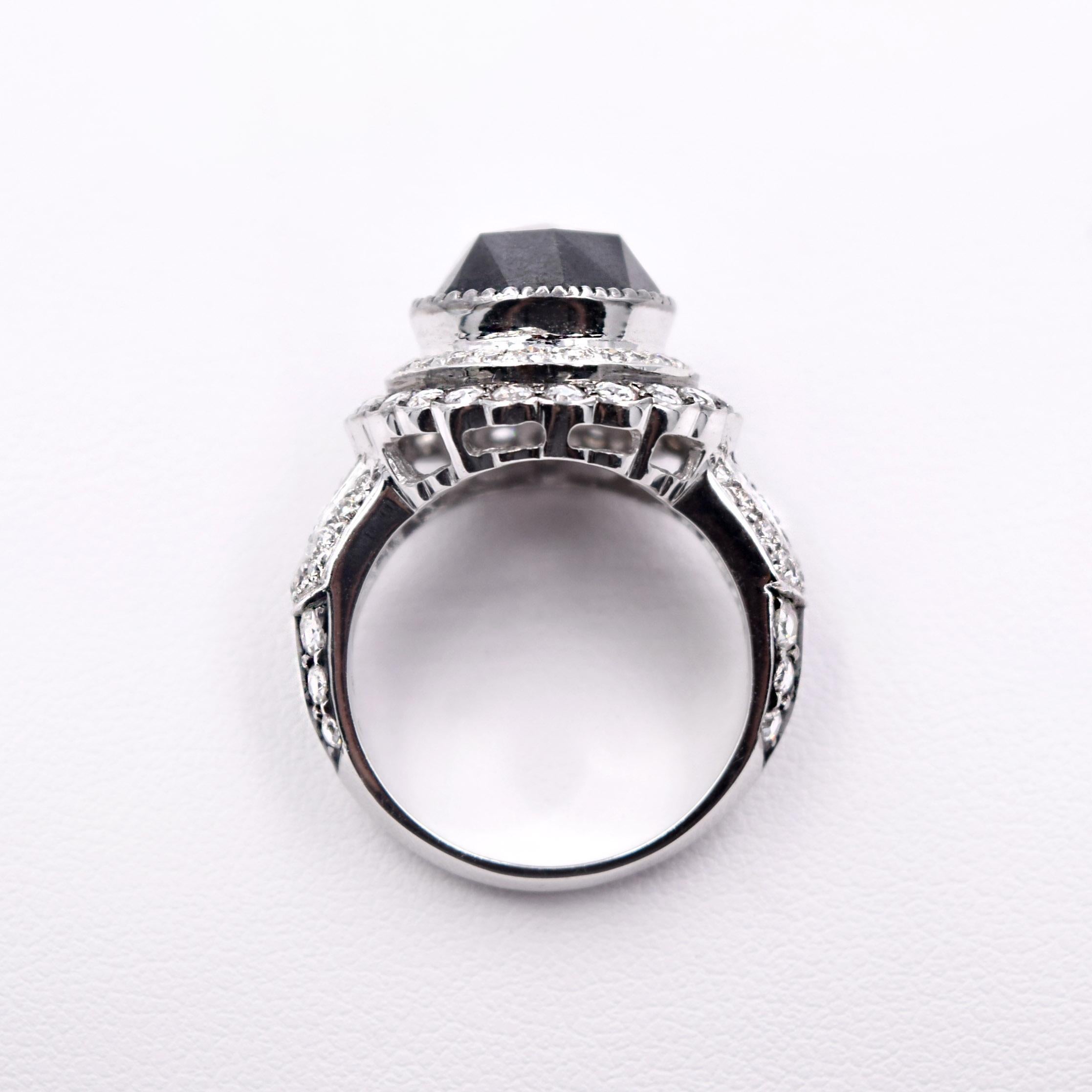 Rose Cut Sethi Couture 18 Karat White Gold 7.5 Carat Black Diamond Cocktail Ring For Sale