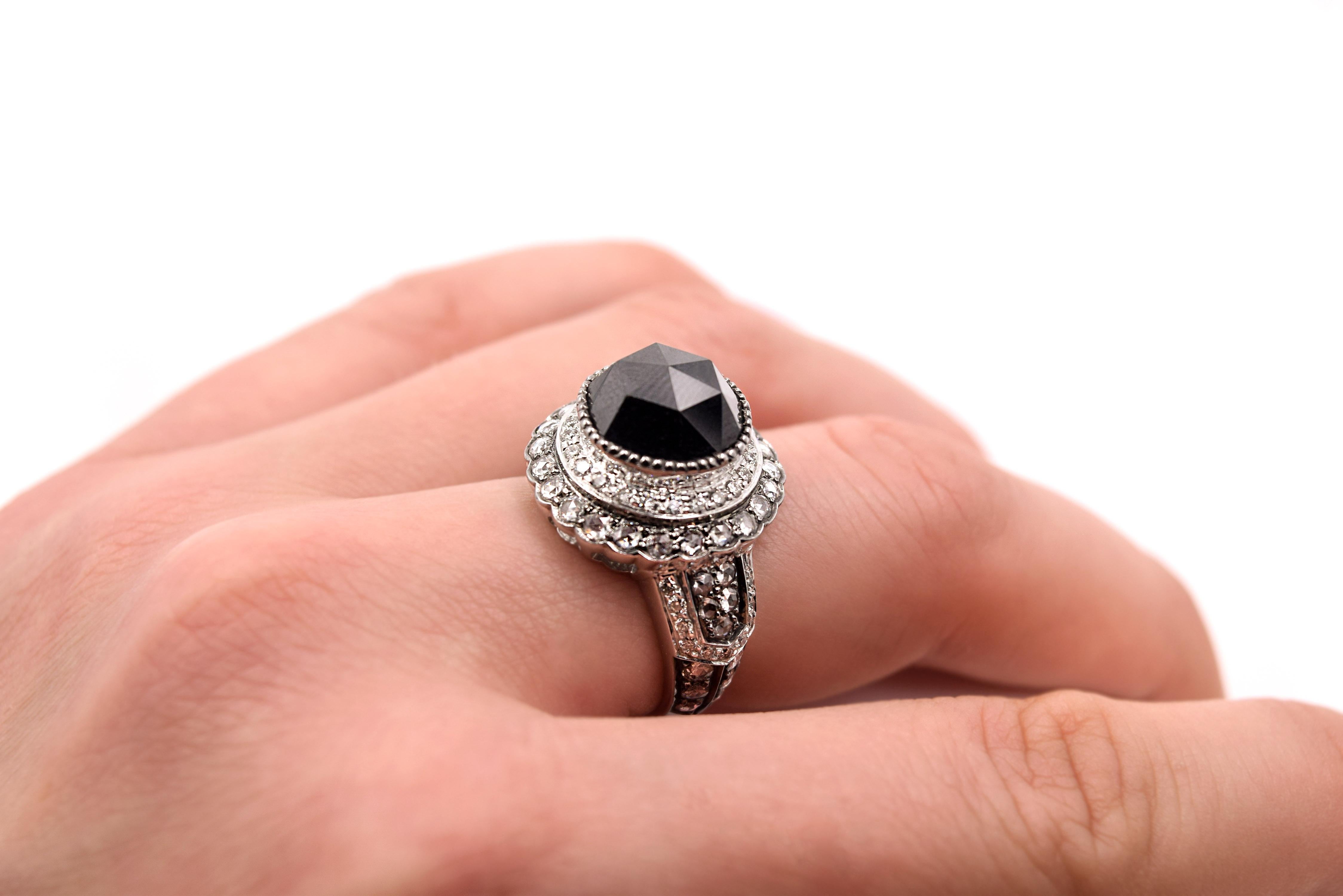 Sethi Couture 18 Karat White Gold 7.5 Carat Black Diamond Cocktail Ring In New Condition For Sale In Mill Valley, CA