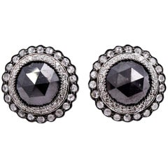 Sethi Couture 18 Karat White Gold Black Diamond and White Diamond Stud Earrings