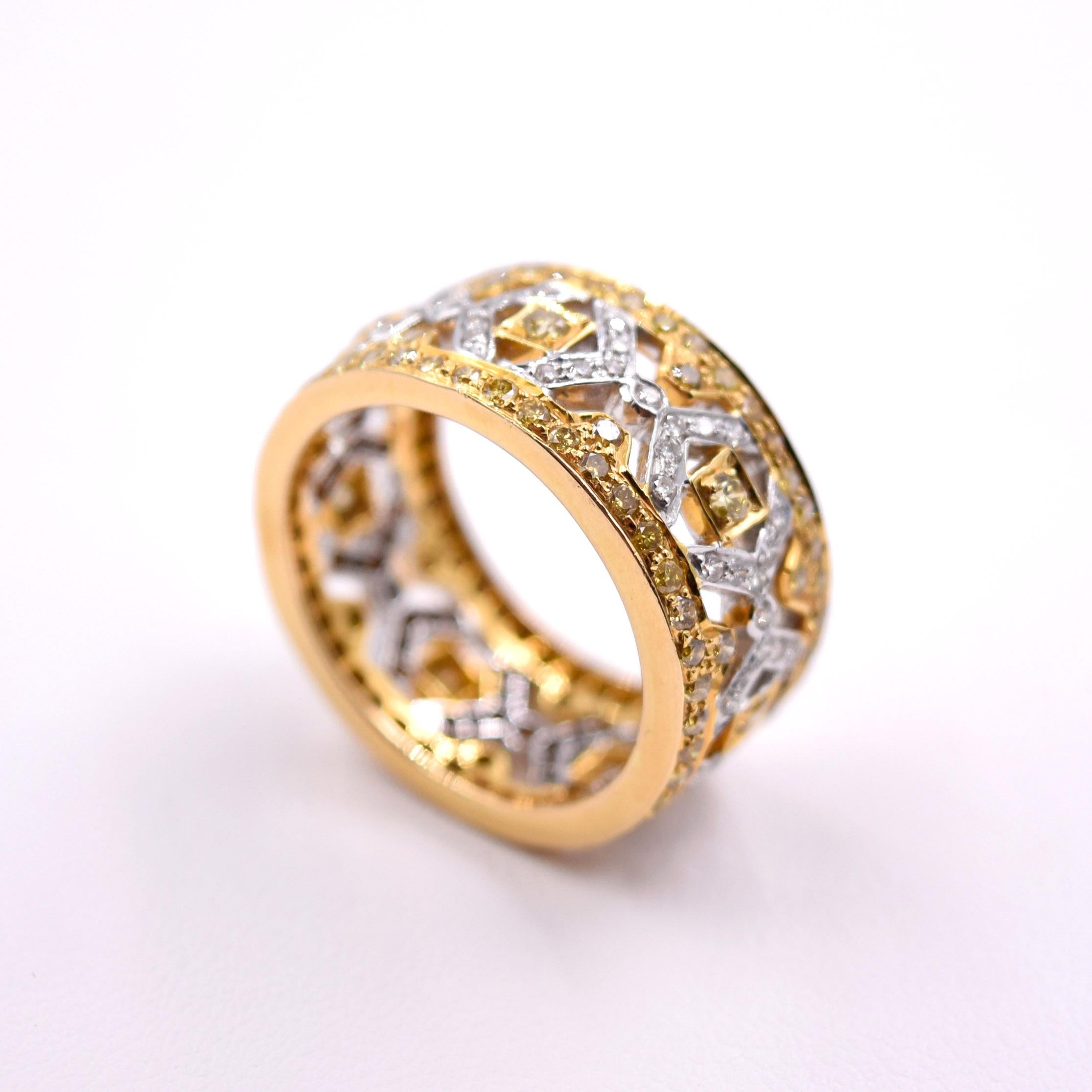 Contemporary Sethi Couture 2.25 Carat Diamond Band in 18 Karat White and Yellow Gold For Sale