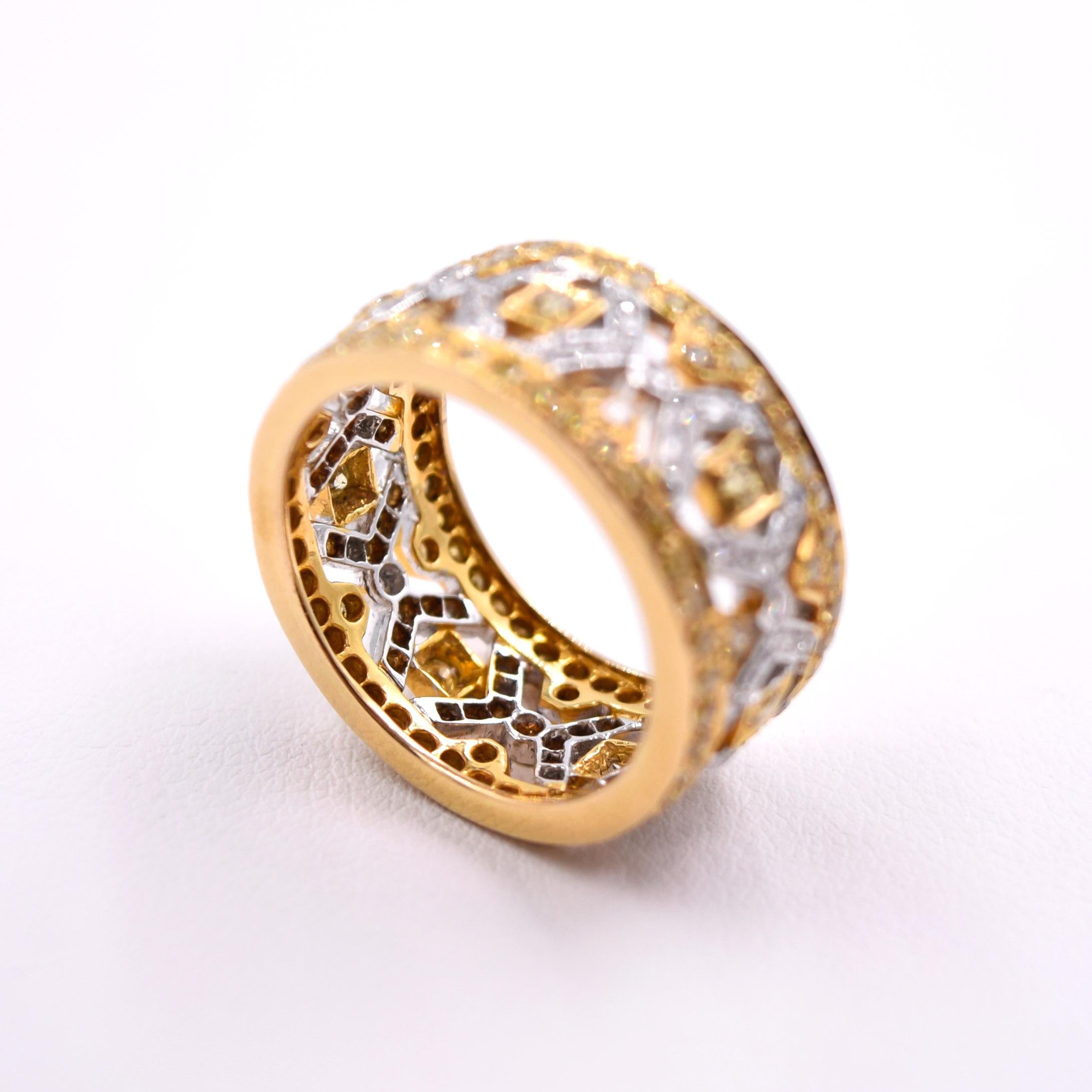 Round Cut Sethi Couture 2.25 Carat Diamond Band in 18 Karat White and Yellow Gold For Sale