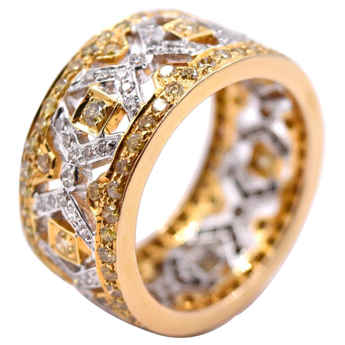 Sethi Couture 2.25 Carat Diamond Band in 18 Karat White and Yellow Gold For Sale