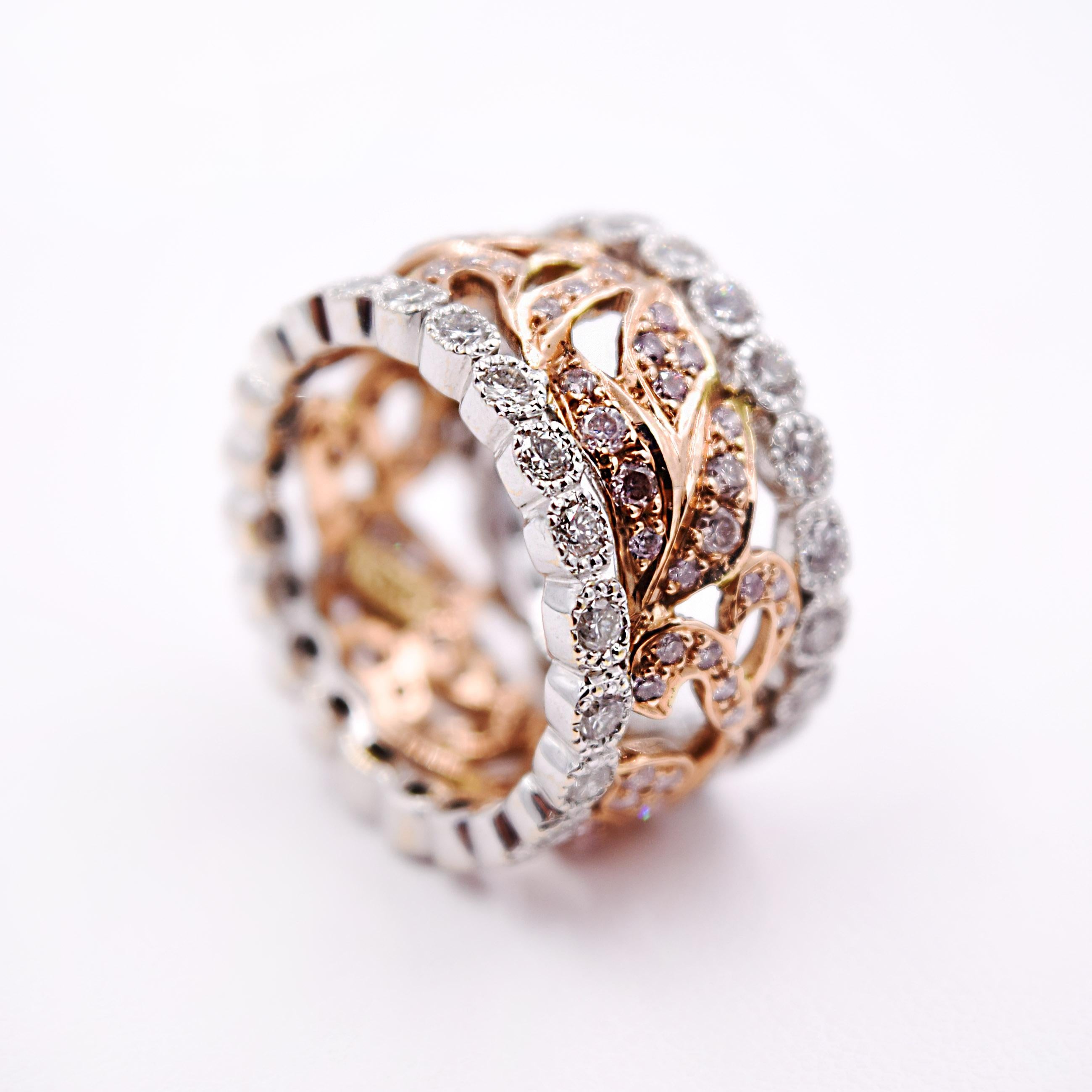 Contemporary Sethi Couture 2.50 Carat Vine Band in 18 Karat Rose and White Gold Fashion Ring For Sale