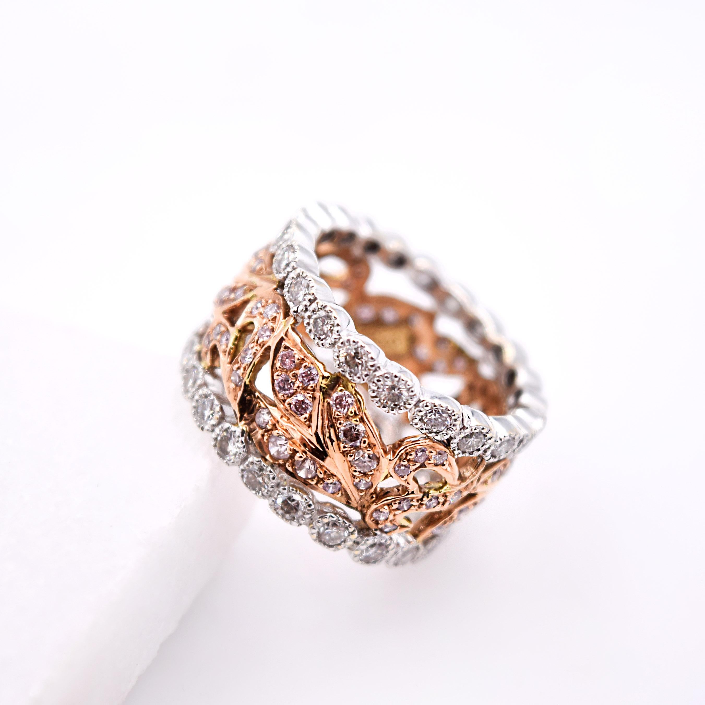 Sethi Couture 2.50 Carat Vine Band in 18 Karat Rose and White Gold Fashion Ring In New Condition For Sale In Mill Valley, CA