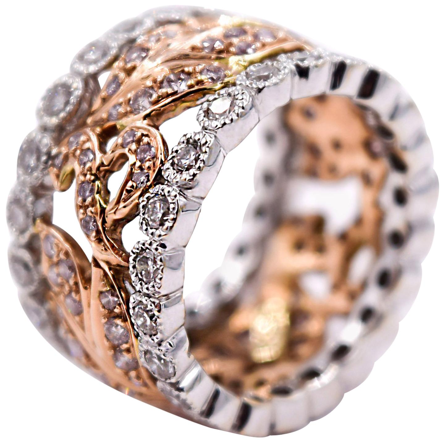 Sethi Couture 2.50 Carat Vine Band in 18 Karat Rose and White Gold Fashion Ring For Sale