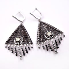 Sethi Couture 3.44 Carat Black and White Diamond Tassel Earrings 18 Karat Gold