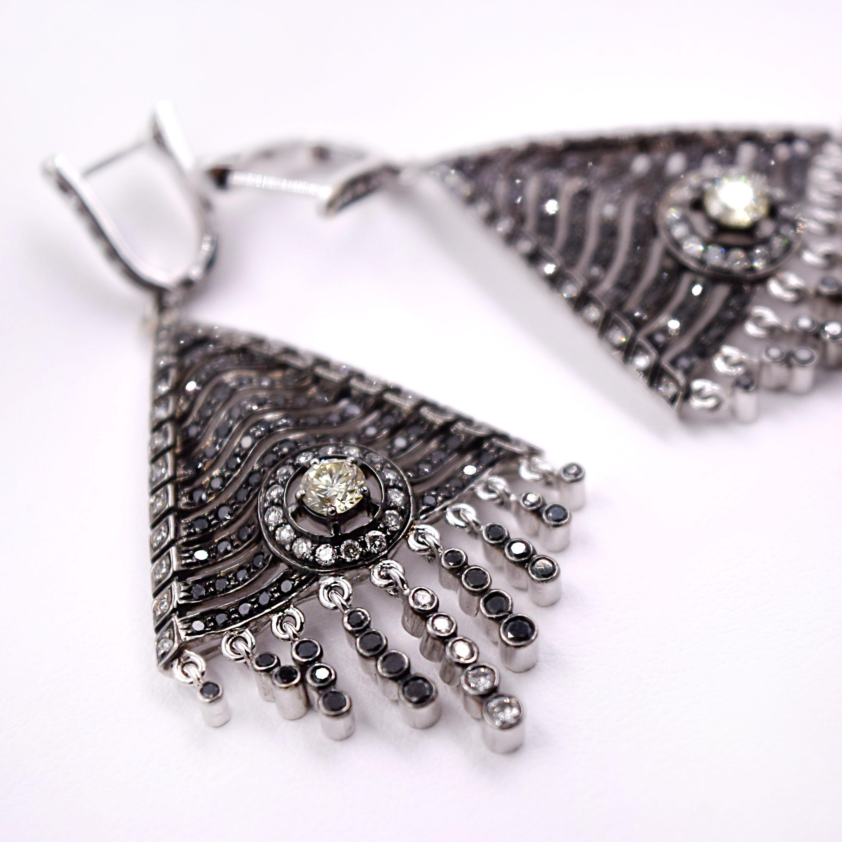 Women's Sethi Couture 3.44 Carat Black and White Diamond Tassel Earrings 18 Karat Gold For Sale
