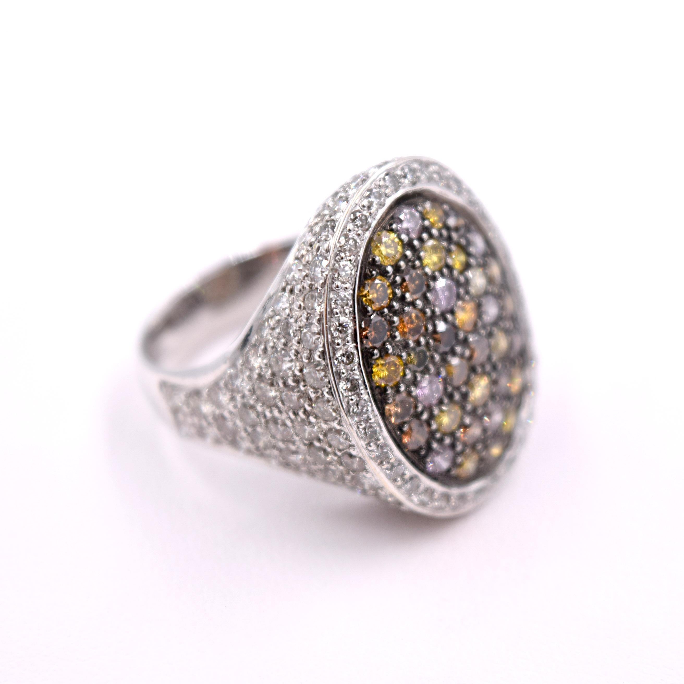 Contemporary Sethi Couture 4.45 Carat Multicolored Diamond Cocktail Ring in 18 Karat Gold For Sale