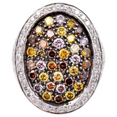 Sethi Couture 4.45 Carat Multicolored Diamond Cocktail Ring in 18 Karat Gold