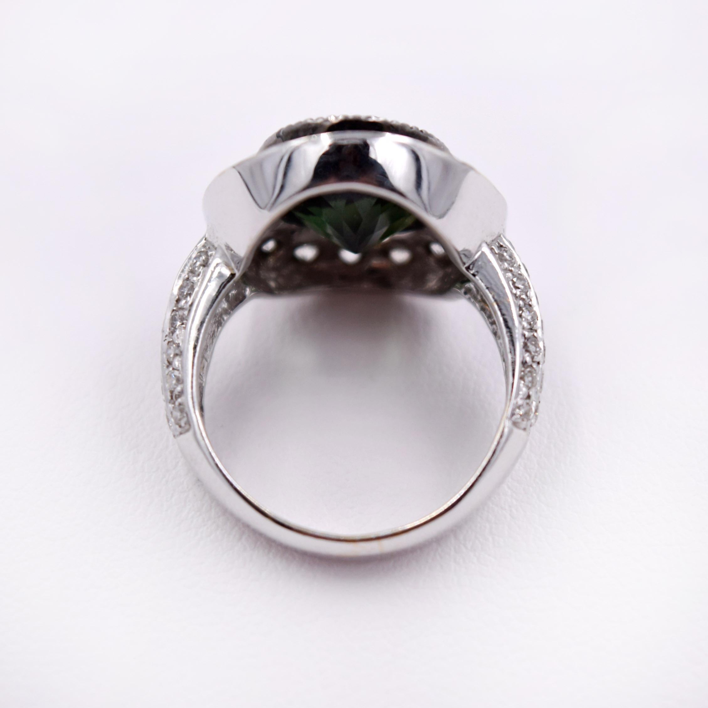 Sethi Couture 5.50ct Green Tourmaline & Diamond Cocktail Ring 18K White Gold In New Condition For Sale In Mill Valley, CA