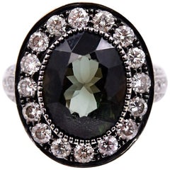 Sethi Couture 5.50ct Green Tourmaline & Diamond Cocktail Ring 18K White Gold
