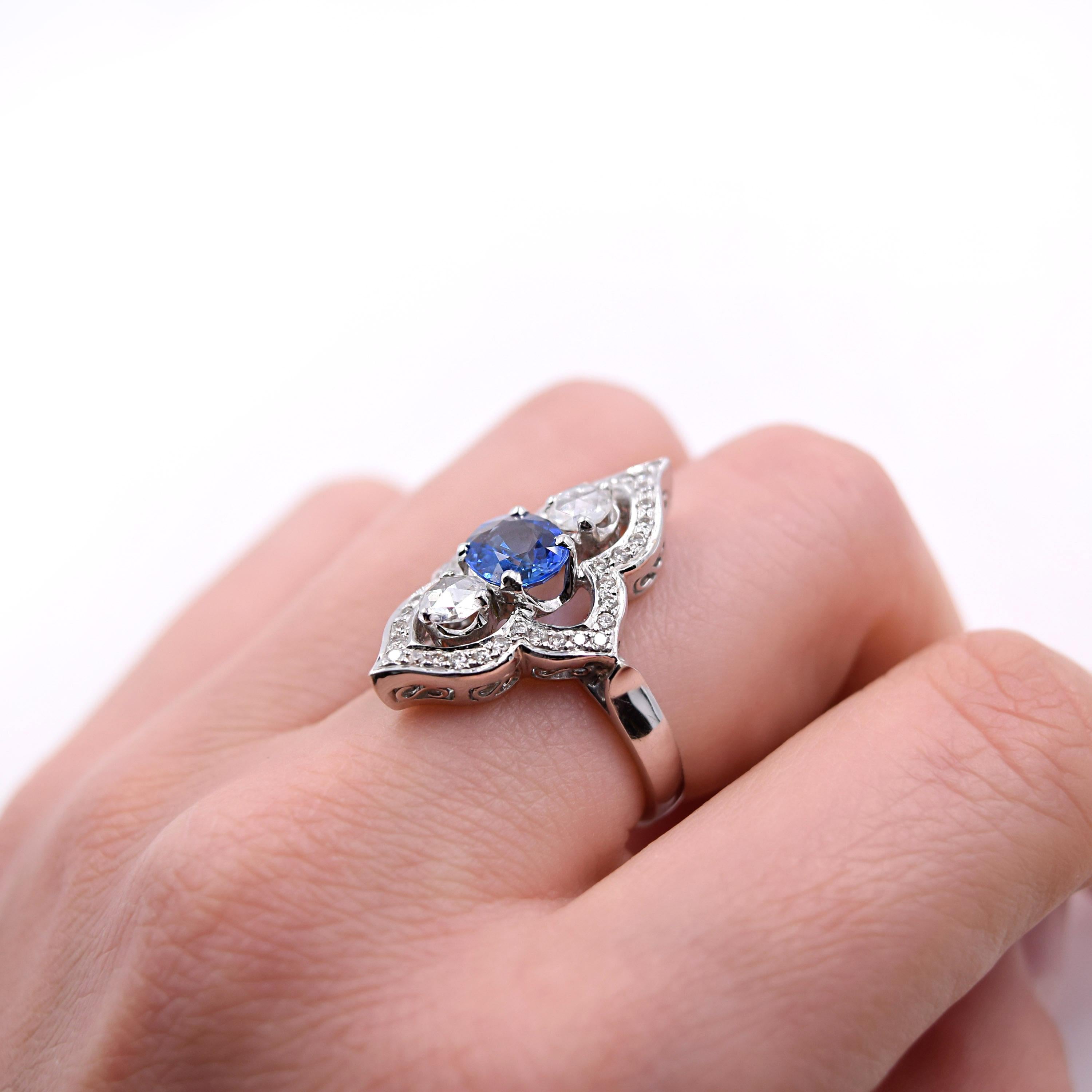 Sethi Couture Blue Sapphire and White Diamond Cocktail Ring in 18 Karat Gold In New Condition For Sale In Mill Valley, CA