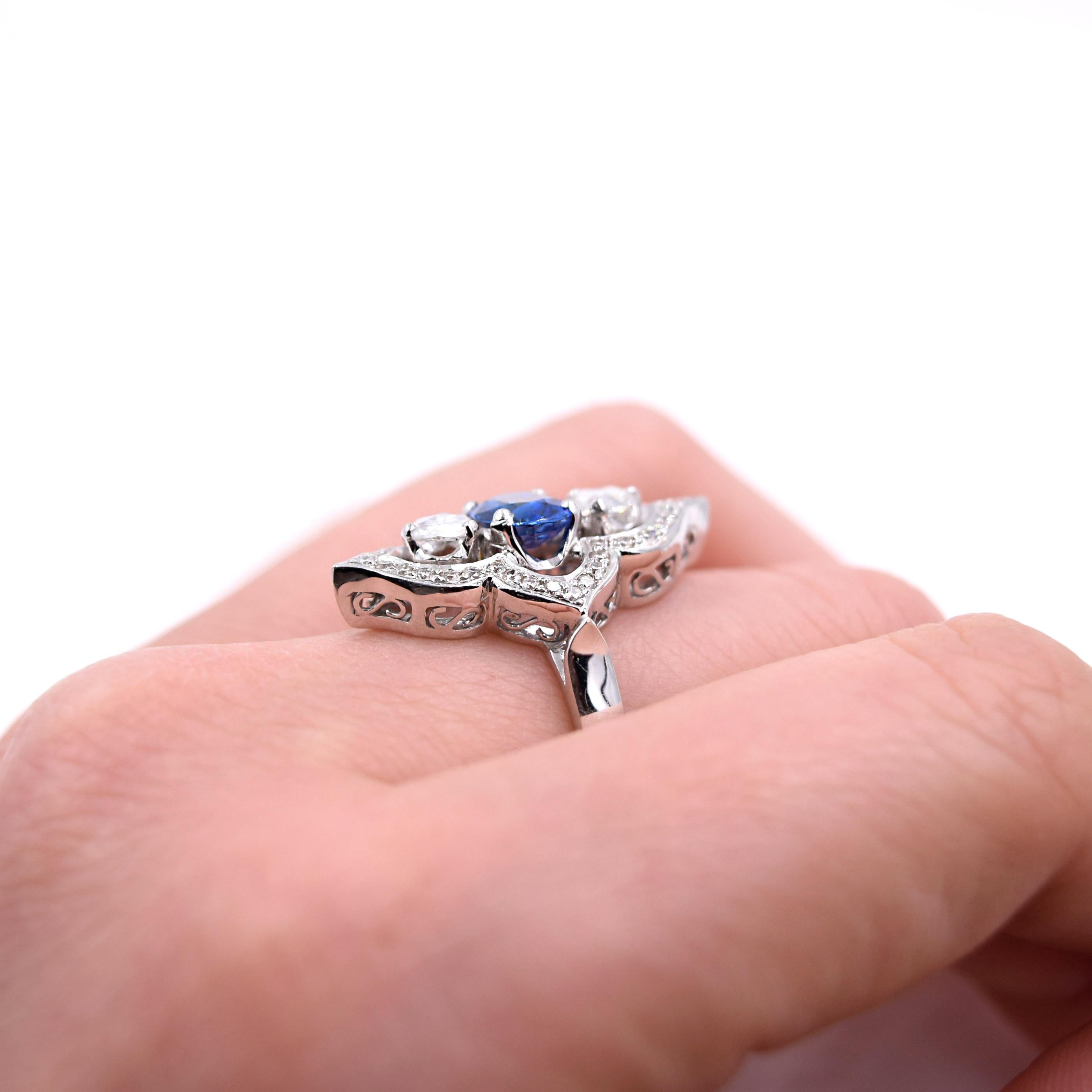 Women's Sethi Couture Blue Sapphire and White Diamond Cocktail Ring in 18 Karat Gold For Sale