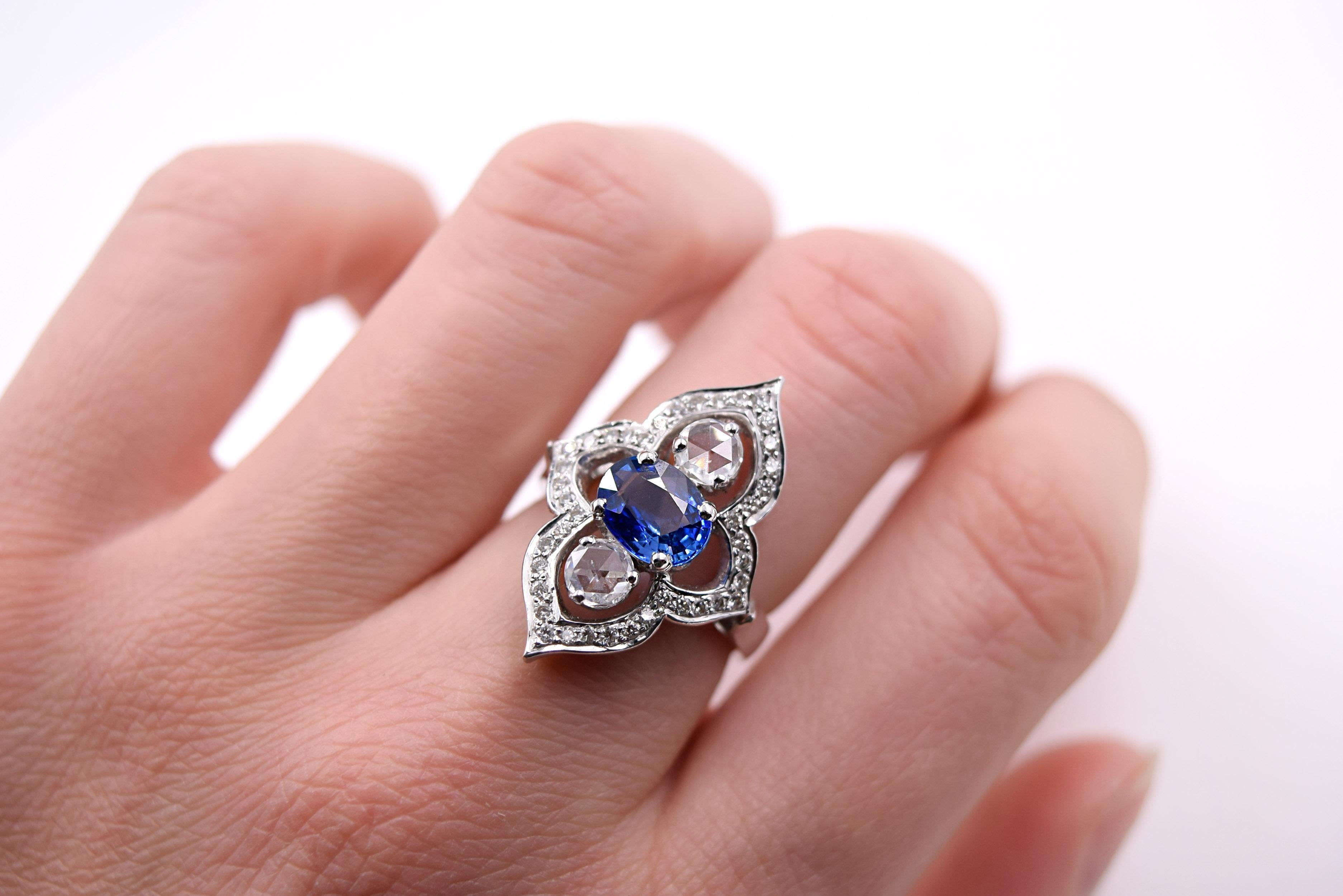 Sethi Couture Blue Sapphire and White Diamond Cocktail Ring in 18 Karat Gold For Sale 1