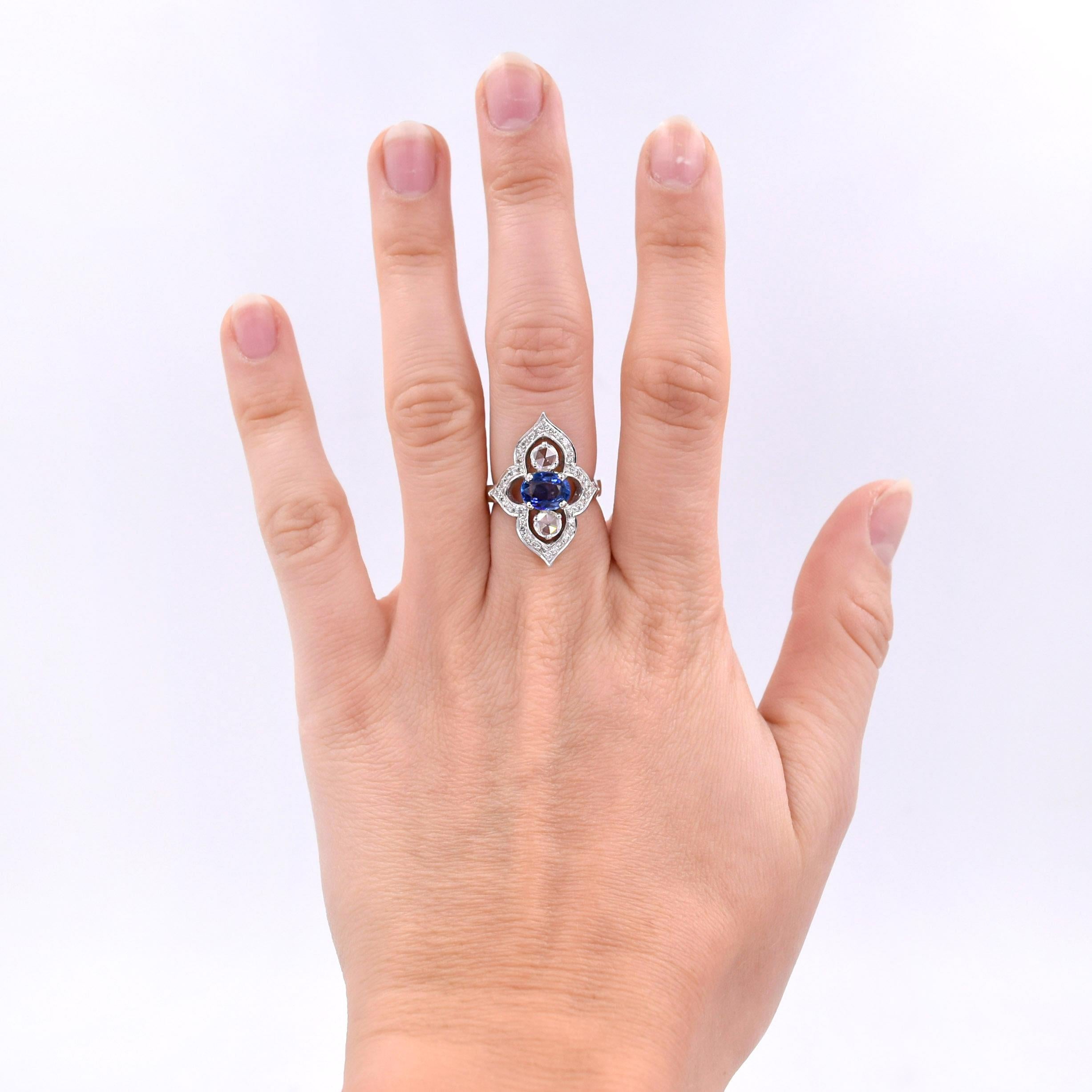 Sethi Couture Blue Sapphire and White Diamond Cocktail Ring in 18 Karat Gold For Sale 2