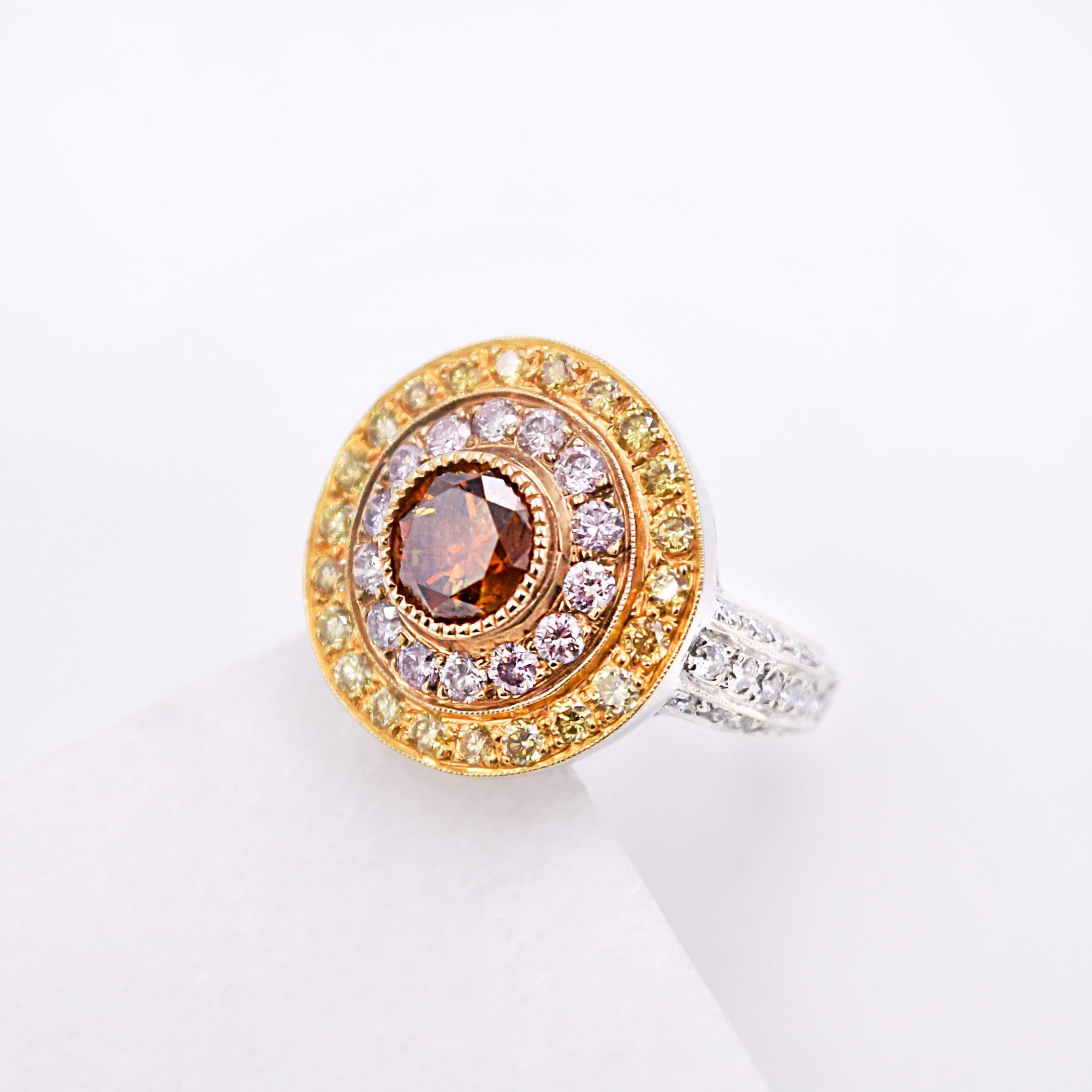 Sethi Couture Multicolored Diamond Cocktail Ring in 18 Karat White Gold In New Condition For Sale In Mill Valley, CA