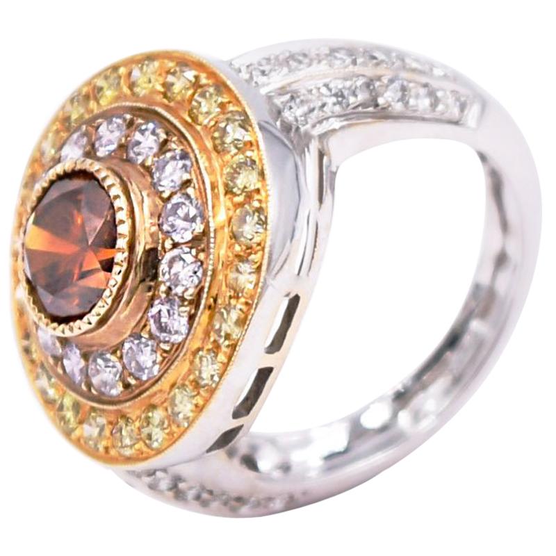 Sethi Couture Multicolored Diamond Cocktail Ring in 18 Karat White Gold For Sale