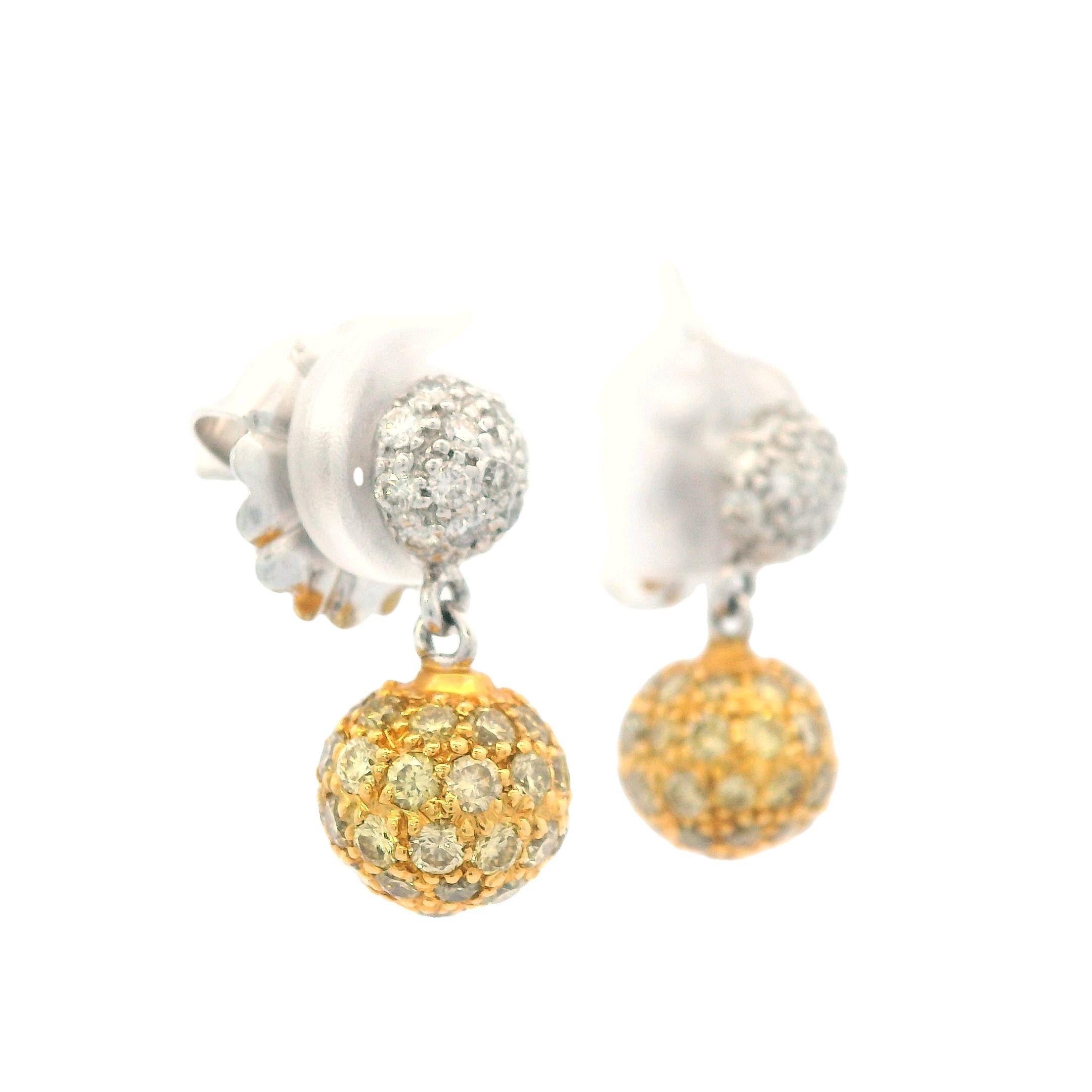Sethi Couture White & Fancy Yellow Diamond Earrings 18k White & Yellow Gold In Good Condition For Sale In Lexington, KY