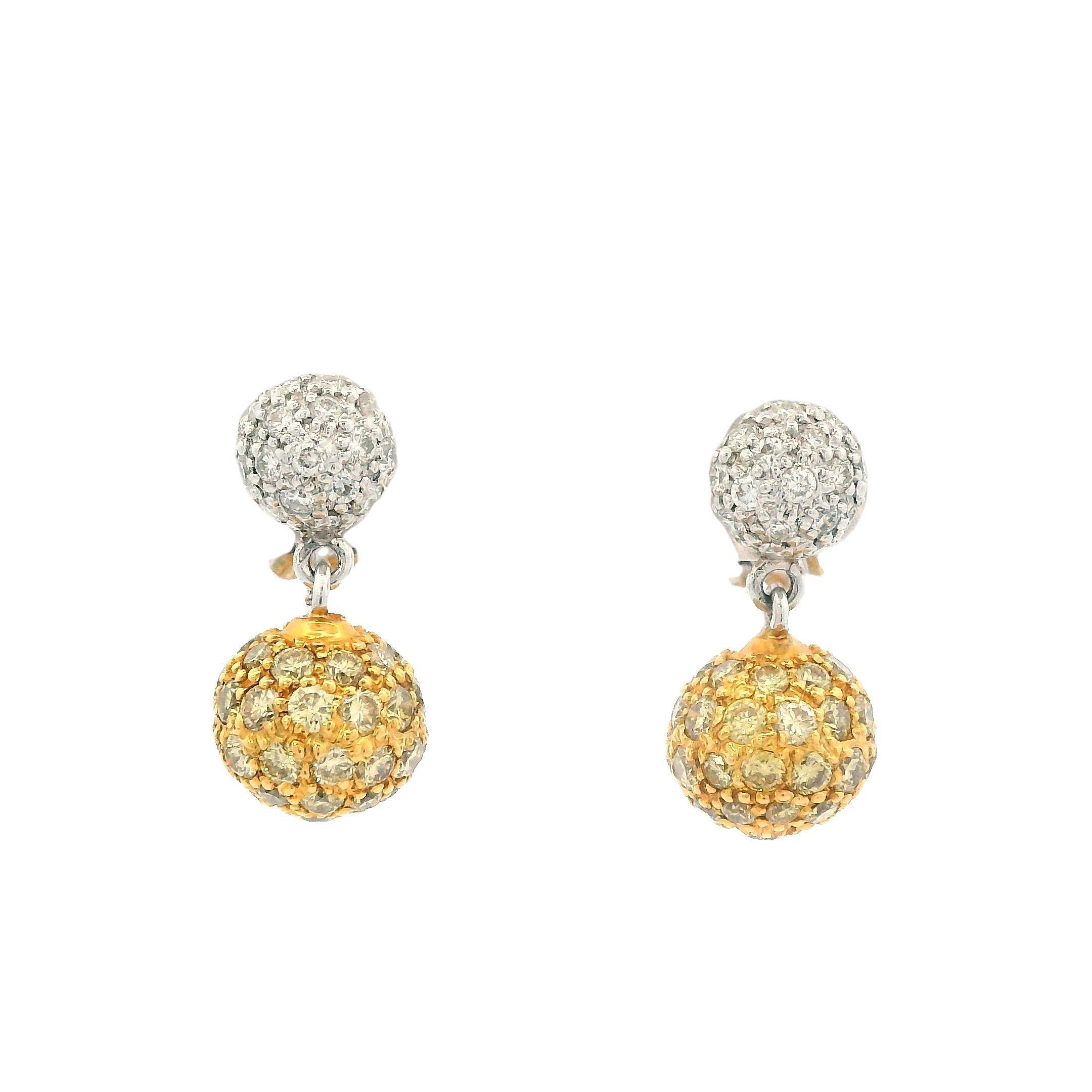 Women's Sethi Couture White & Fancy Yellow Diamond Earrings 18k White & Yellow Gold For Sale