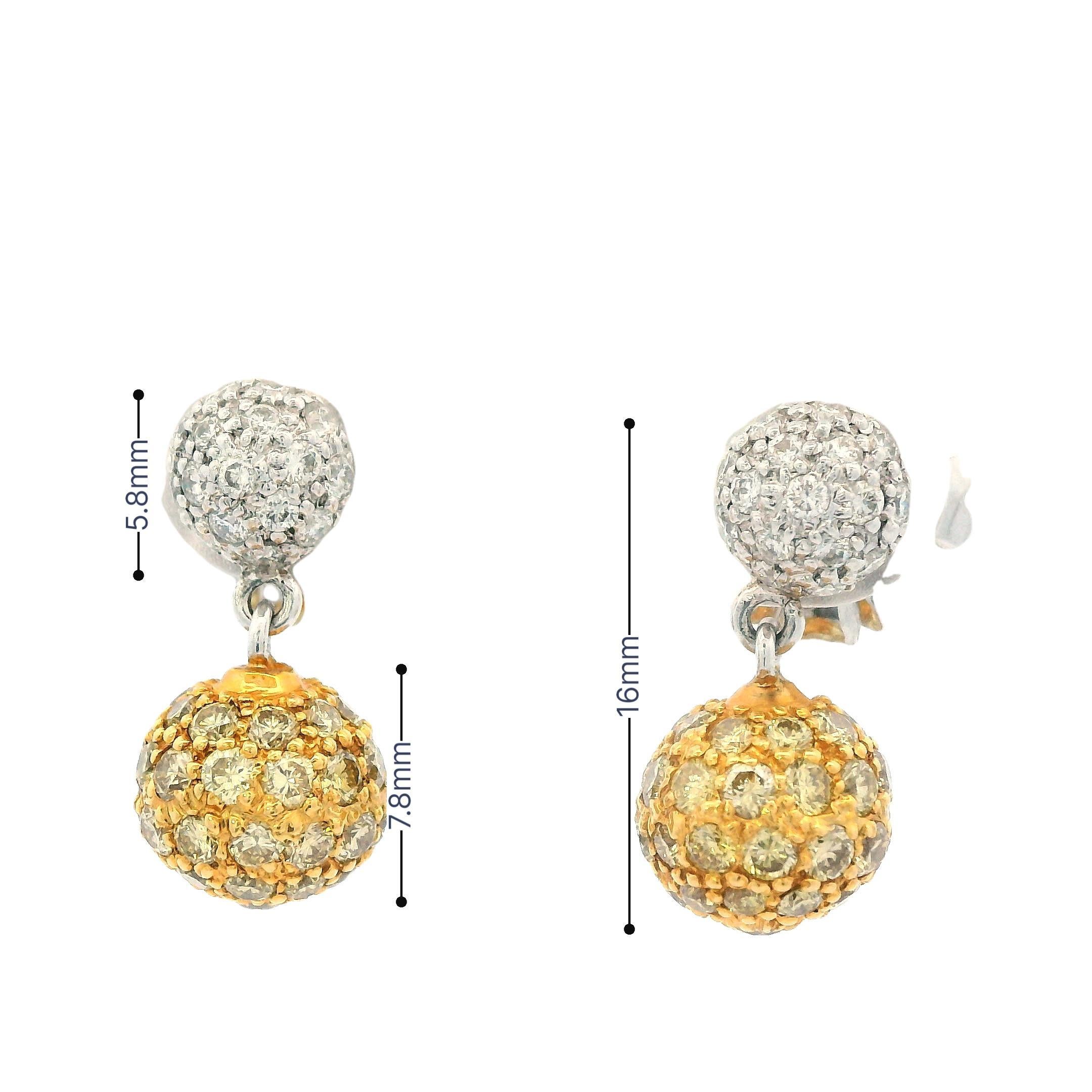 Sethi Couture White & Fancy Yellow Diamond Earrings 18k White & Yellow Gold For Sale 2
