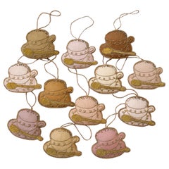 Setof 12 Luxury Christmas Tree Ornaments Handmade Teacups in Vintage Irish Linen