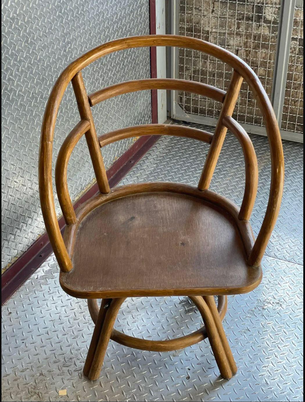 Sets of 2 Solid Bamboo French Bistro Inspired Swivel Dining Chairs In Good Condition For Sale In Bronx, NY