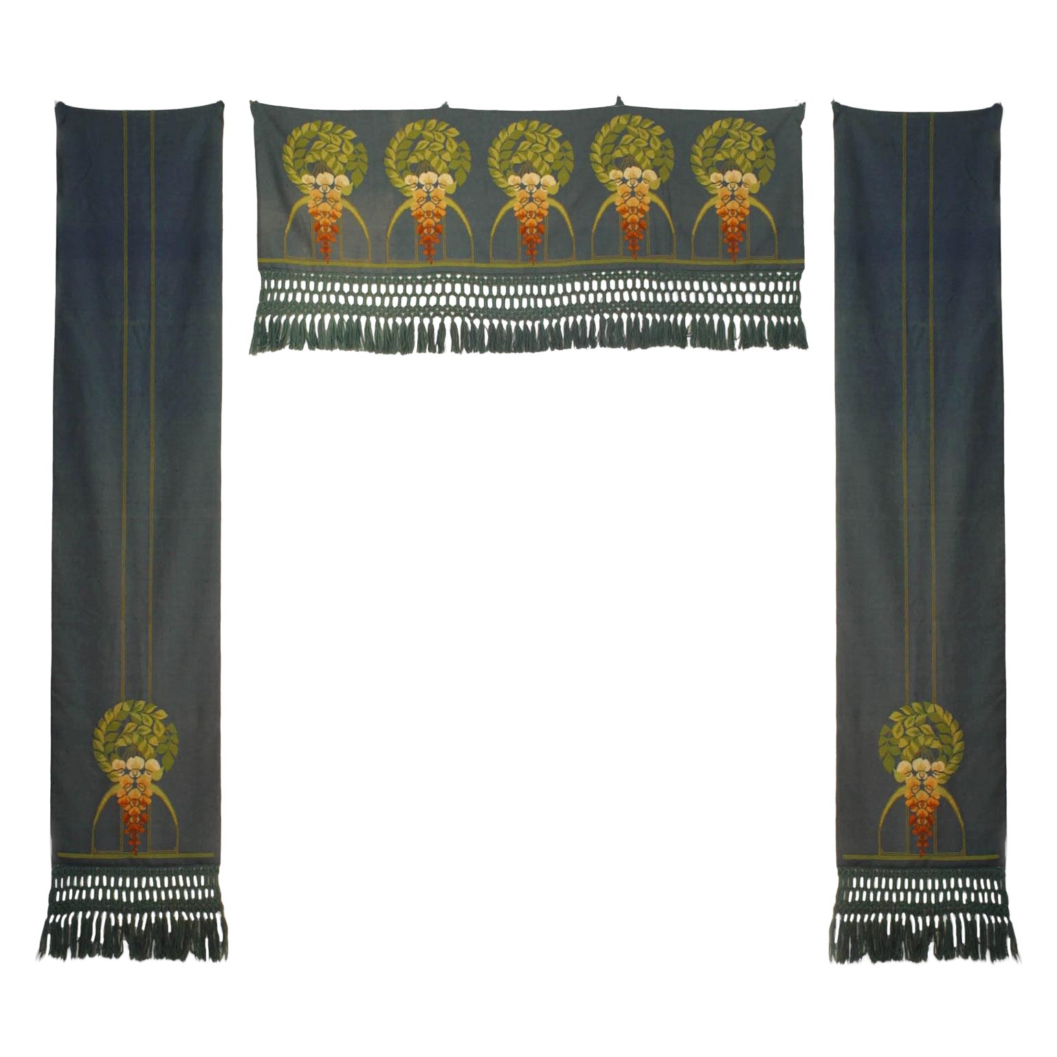 Sets of 3 English Arts and Crafts Floral Valances For Sale