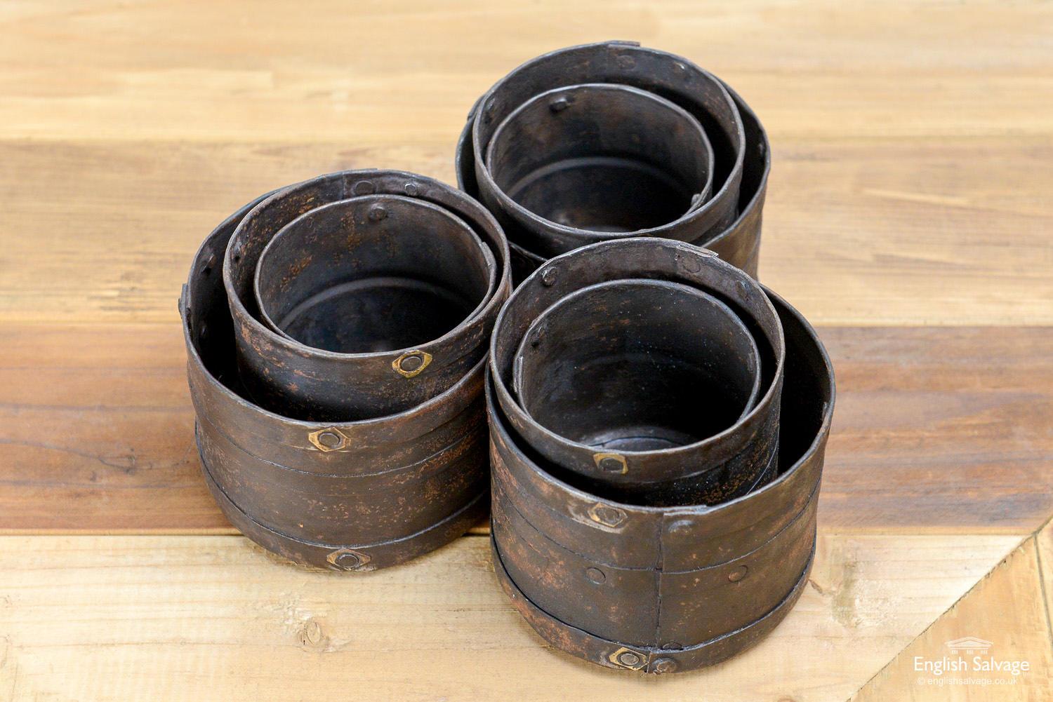 Indian Sets of 3 Studded Iron Rice Measuring Pots, 20th Century For Sale