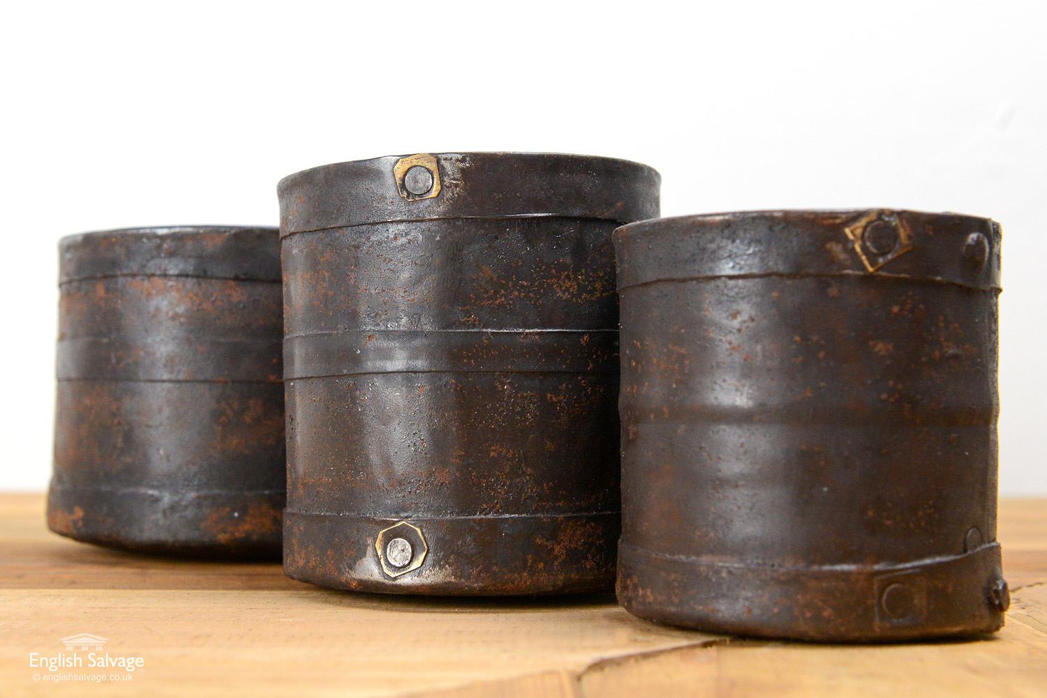 Sets of 3 Studded Iron Rice Measuring Pots, 20th Century In Good Condition For Sale In London, GB
