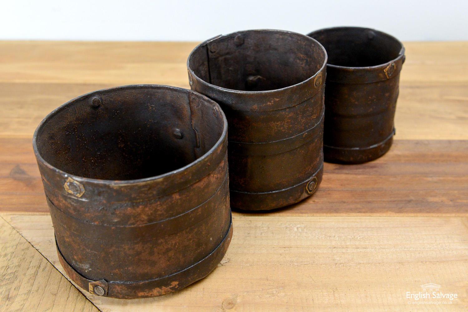 Sets of 3 Studded Iron Rice Measuring Pots, 20th Century For Sale 1